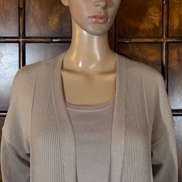 Marla Wynne Taupe Ribbed Inserts High Side Slits Cardigan - Picture 8 of 16